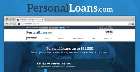 PersonalLoans.com homepage