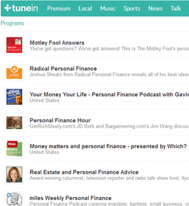 TuneIn Personal Finance Search Screenshot