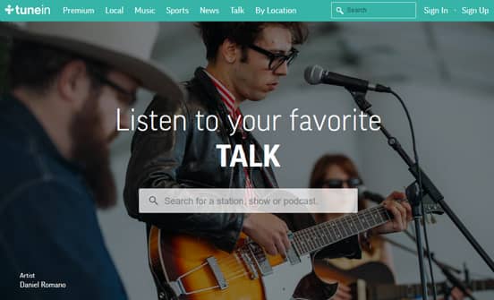 Screenshot of TuneIn Homepage Screenshot of TuneIn Homepage