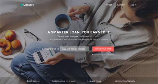 A screenshot of the Upstart homepage