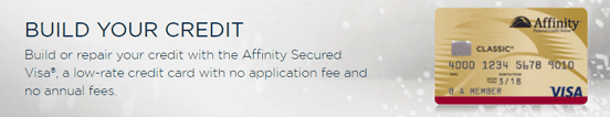 Screenshot from the Affinity Federal Credit Union Secured VisaÂ® Page