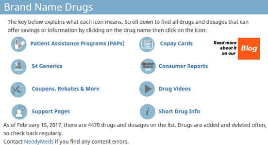 Screenshot of NeedyMeds Brand Name Medications Database Screenshot of NeedyMeds Brand Name Medications Database