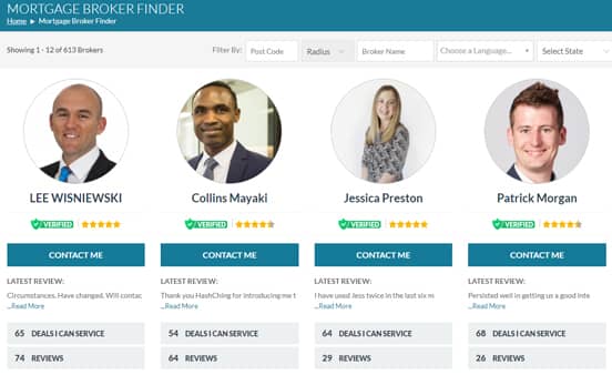 Screenshot of HashChing's Mortgage Broker Finder Page Screenshot of HashChing's Mortgage Broker Finder Page