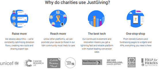 Screenshot of JustGiving Charities Page Screenshot of JustGiving Charities Page