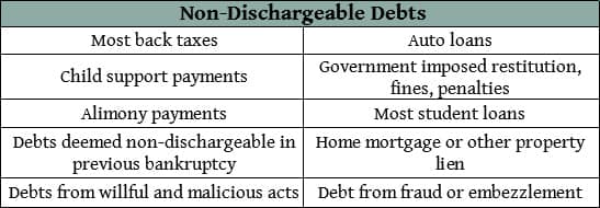 Non-Dischargeable Debts Chart