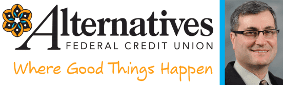 Collage of the Alternatives FCU Logo and a Portrait of Eric Levine, Acting CEO and General Counsel