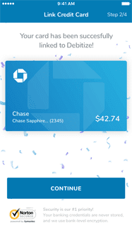 Screenshot of Debitize's Link Credit Card page