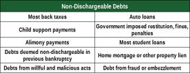 Chart Listing Non-Dischargable Items