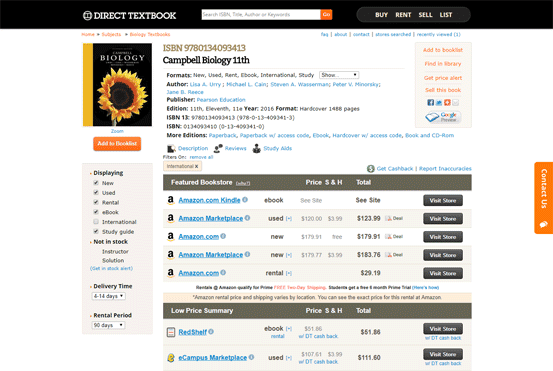Screenshot of Direct Textbook Prices Screenshot of Direct Textbook Prices