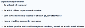Screenshot of Personal Loan Eligibility Requirements