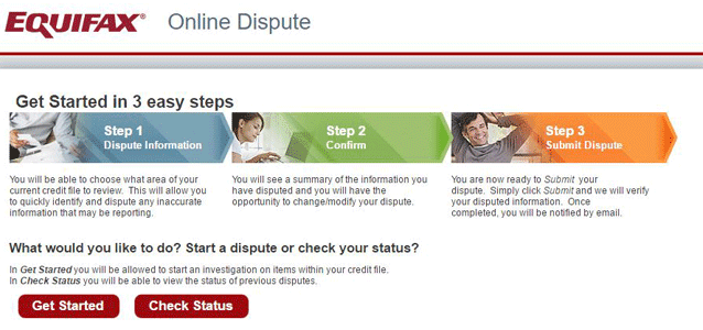 Screenshot of Equifax online dispute page Screenshot of Equifax online dispute page
