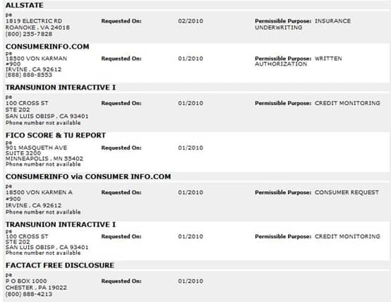 Screenshot of a TransUnion credit report Screenshot of a TransUnion credit report
