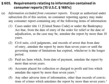 Screenshot of Part of the Fair Credit Reporting Act