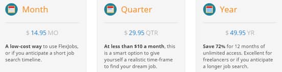 Screenshot of FlexJobs' Pricing Tiers Screenshot of FlexJobs' Pricing Tiers