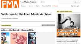Screenshot of the Free Music Archive homepage