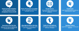 Screenshot of Services on the Financial Rights Legal Centre Homepage