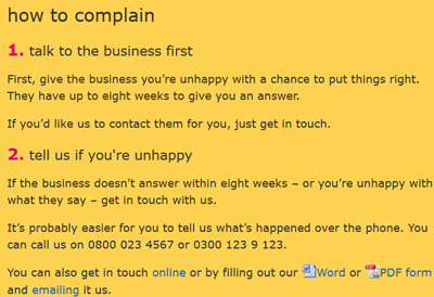 Screenshot of How to Complain from Financial Ombudsman Service Site