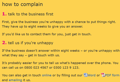 Screenshot of How to Complain from Financial Ombudsman Service Site Screenshot of How to Complain from Financial Ombudsman Service Site