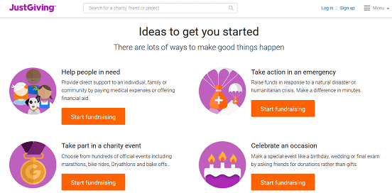 Screenshot of JustGiving Homepage Screenshot of JustGiving Homepage