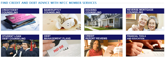 Screenshot of NFCC member services Screenshot of NFCC member services