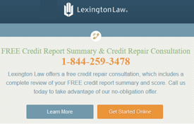 Screenshot of Lexington Law Homepage
