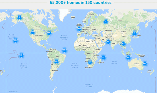A map of HomeExchange locations A map of HomeExchange locations