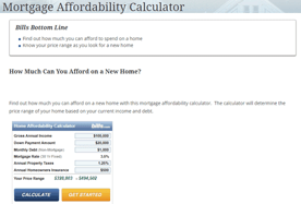 Screenshot of the Mortgage Affordability Calculator
