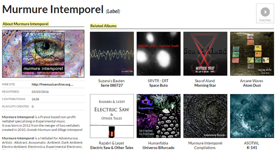 Screenshot of the Murmure Intemporel curator page Screenshot of the Murmure Intemporel curator page