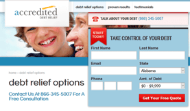 Screenshot of Accredited Debt Relief -- Options Page