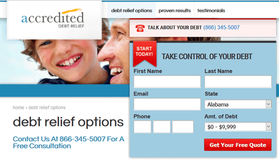 Screenshot of Accredited Debt Relief -- Options Page Screenshot of Accredited Debt Relief -- Options Page