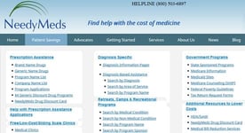 Screenshot of NeedyMeds Prescription Assistance Options