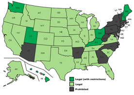 Map of Payday Loan Legality in the US