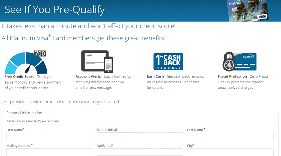 Screenshot of Credit One Pre-Qualify Page Screenshot of Credit One Pre-Qualify Page