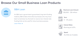Screenshot from the Fundera Business Loans page