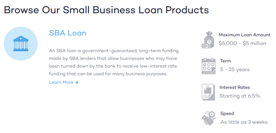 Screenshot from the Fundera Business Loans page Screenshot from the Fundera Business Loans page
