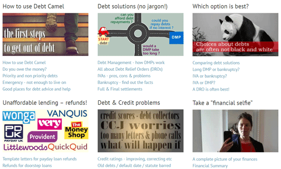 Screenshot from the Debt Camel Home Page