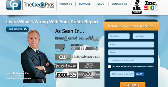 The Credit Pros homepage The Credit Pros homepage