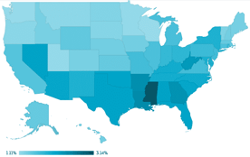 Map of Credit Card Delinquency Rates from TransUnion