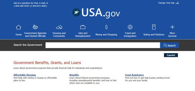 Screenshot of the USA.gov homepage Screenshot of the USA.gov homepage