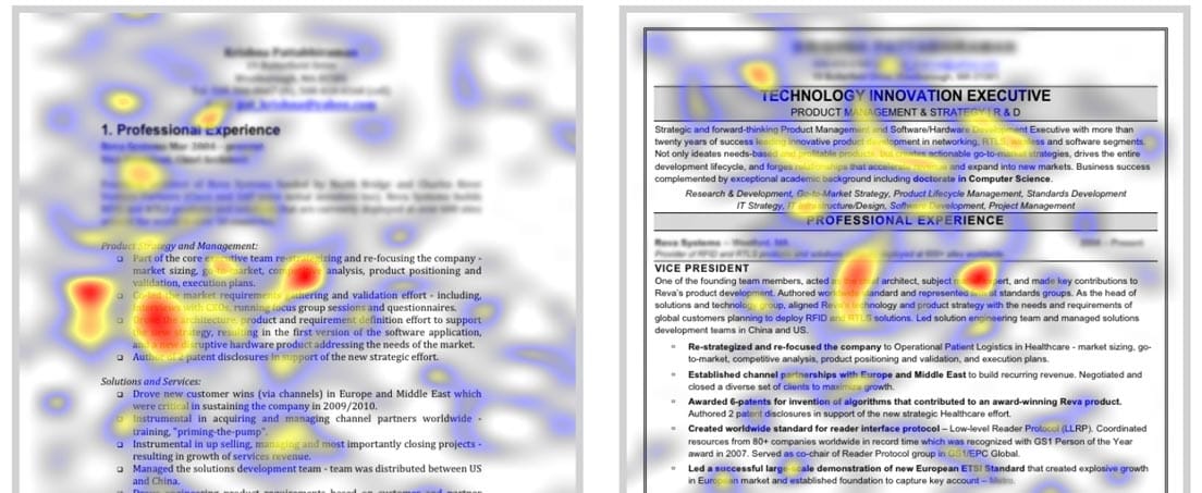 Screenshot of viewing hot spots on a résumé Screenshot of viewing hot spots on a résumé