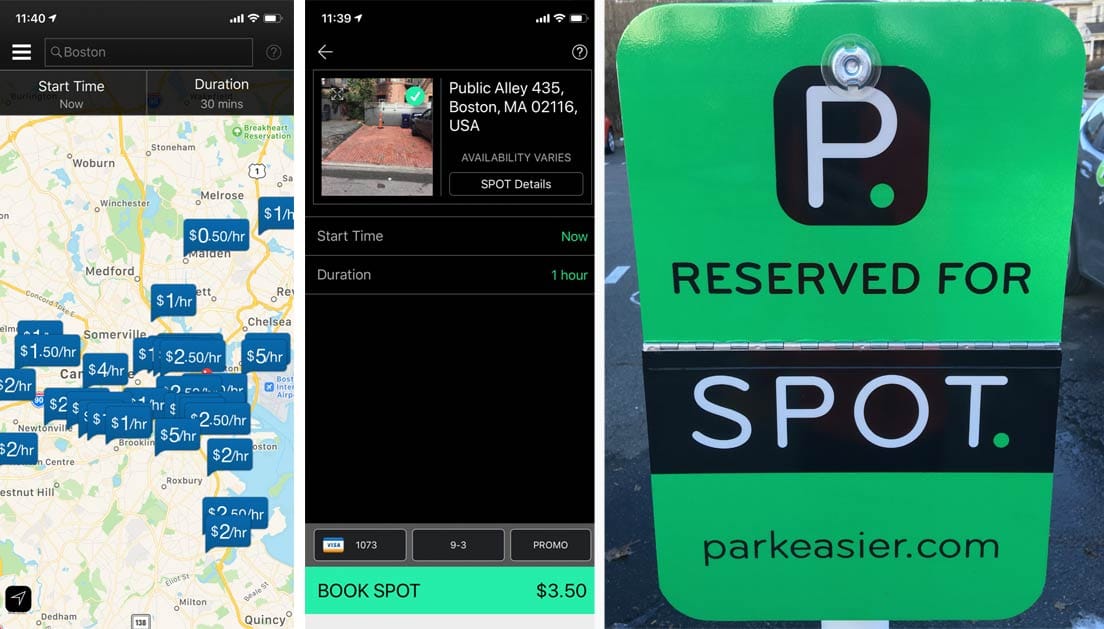 Screenshots of SPOT app and parking sign Screenshots of SPOT app and parking sign