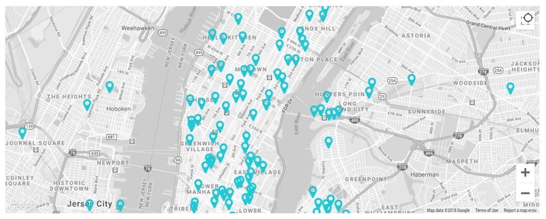 Screenshot of CUPS app map of New York City Screenshot of CUPS app map of New York City