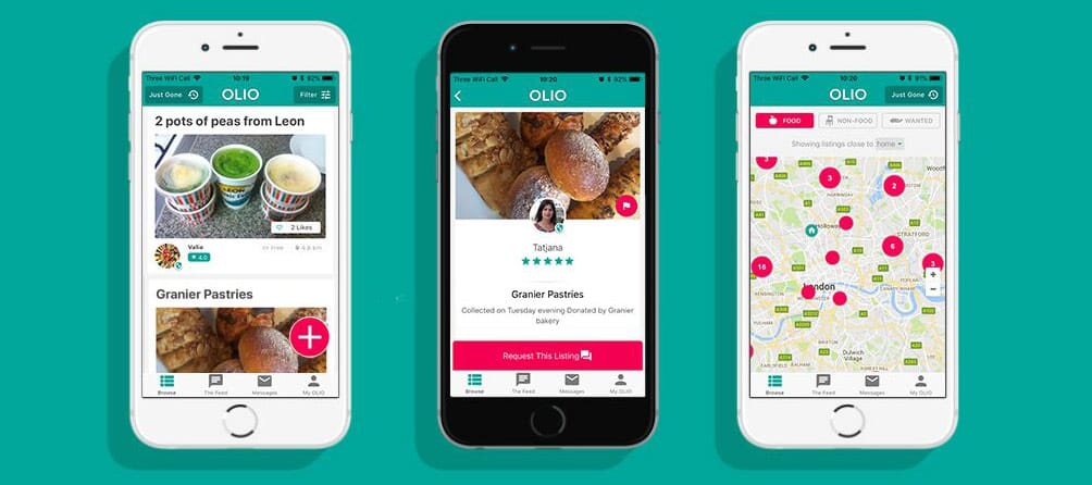 Screenshots of OLIO app on mobile devices Screenshots of OLIO app on mobile devices