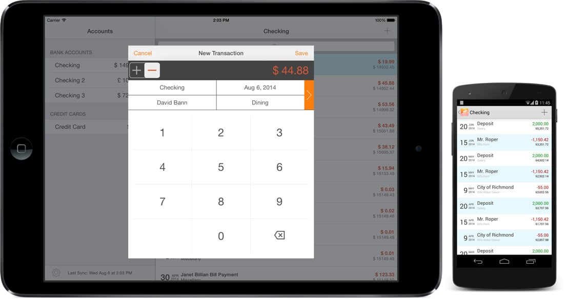 Screenshots of Moneydance on mobile devices Screenshots of Moneydance on mobile devices