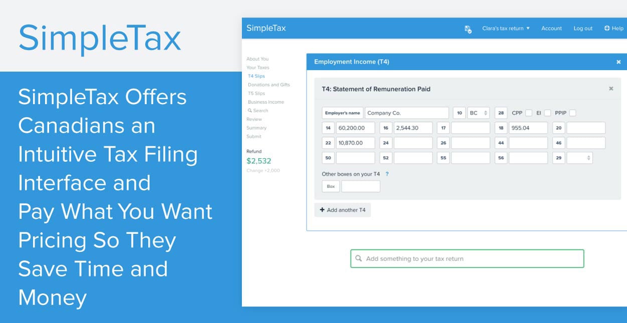 SimpleTax Offers Canadians an Intuitive Tax Filing Interface and Pay What You Want Pricing So