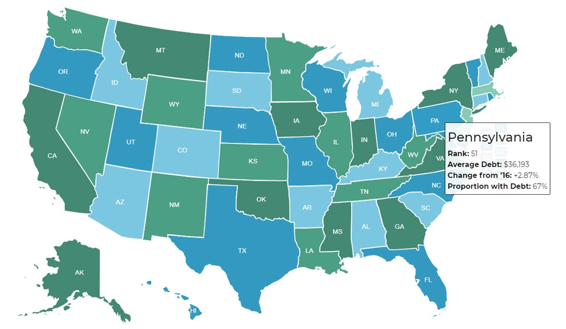 Screenshot of LendEDU map of U.S. debt Screenshot of LendEDU map of U.S. debt