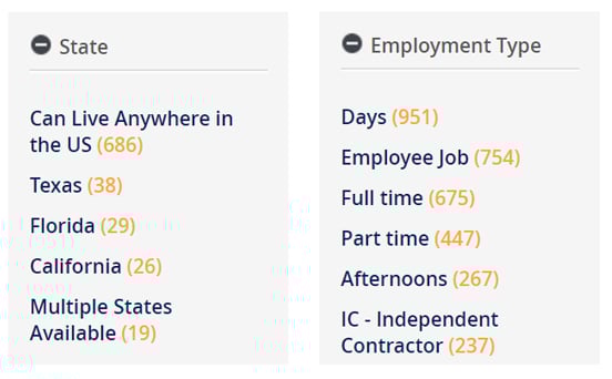 Screenshots of state and industry search parameters on VirtualAssistants.com Screenshots of state and industry search parameters on VirtualAssistants.com