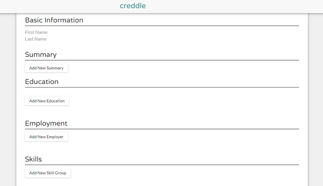 Screenshot of Creddle résumé template Screenshot of Creddle résumé template