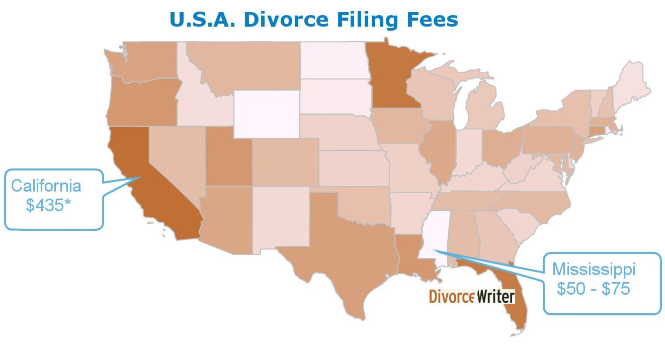 Map of the Average Divorce Filing Fees in America Map of the Average Divorce Filing Fees in America
