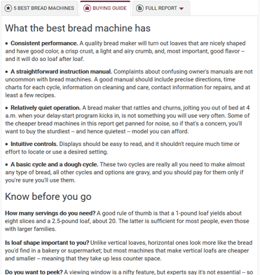 Screenshot of ConsumerSearch Buying Guide